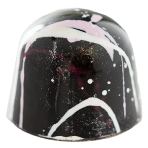 Single Aline Nasseh Black Forest bonbon — hand-painted dark chocolate with cherry